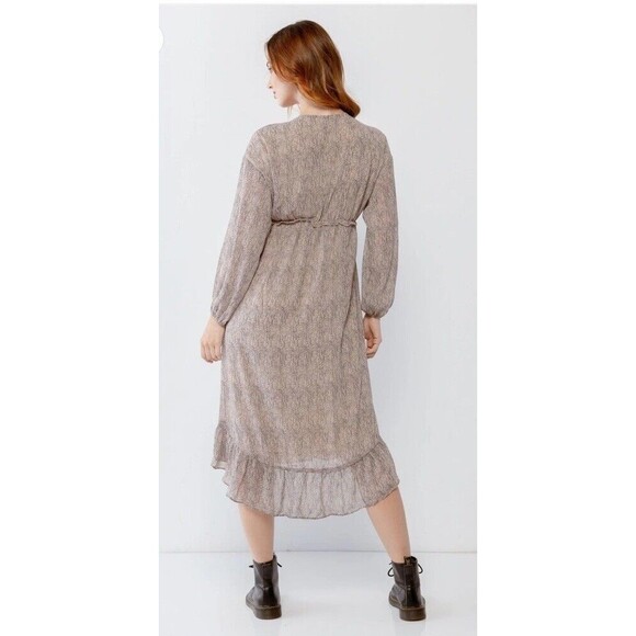 Mocha Ruffled Cottage Prairie Midi Dress By Very J High Low Hippy Boho Large EUC - Picture 2 of 15